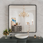 ISTRIPMF Black Metal Framed Bathroom Mirror 38X38 Inch,Matte Black Vanity Mirror,Tempered Glass,Round Corner,Farmhouse,Decorativ