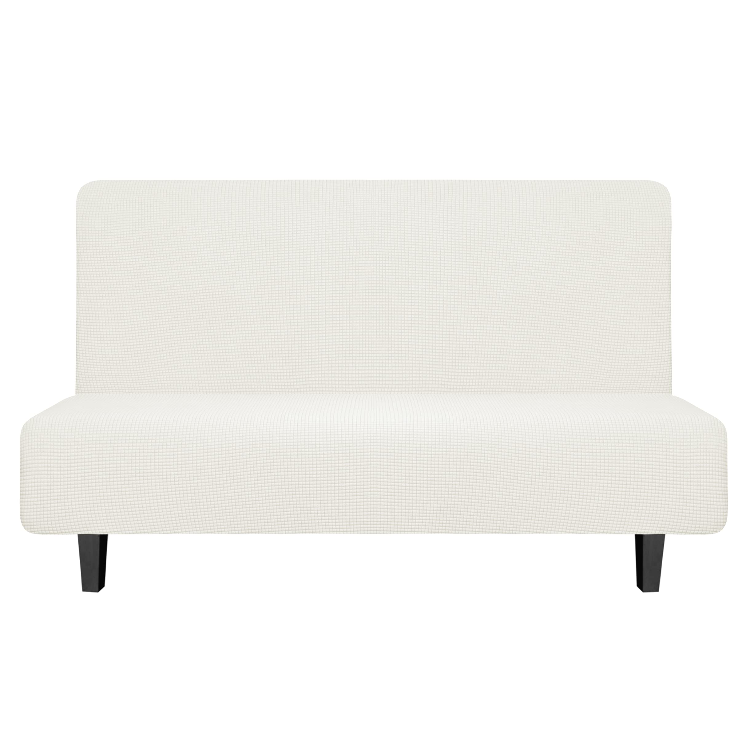 Easy-Going Stretch Futon Slipcover Armless Futon Bed Cover Furniture Protector Without Armrests With Elastic Bottom For Kids, Soft Jacquard Fabric Small Checks (Medium, Cream)