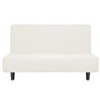Easy-Going Stretch Futon Slipcover Armless Futon Bed Cover Furniture Protector Without Armrests With Elastic Bottom For Kids, Soft Jacquard Fabric Small Checks (Medium, Cream)