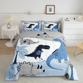 Cute Dinosaur Comforter Set Queen Size Cartoon Animals Bedding Set For Kids Boys Girls Bedroom Decoration Blue Gray White Bed Du