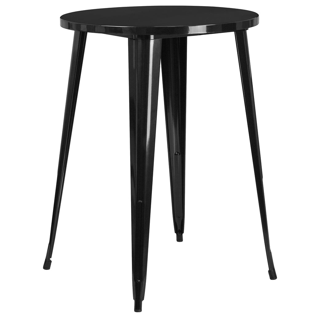 Flash Furniture Commercial Grade 30" Round Black Metal Indoor-Outdoor Bar Table Set with 2 Square Seat Backless Stools