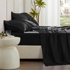 Love'S Cabin California King Satin Sheet Sets - 4 Piece Black Silky Satin Sheets Bed Set With Deep Pocket, Luxury Silk Feel Satin Cal King Sheet Set (1 Flat Sheet,1 Fitted Sheet,2 Pillow Cases)