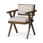 HomeRoots Cream Fabric Wrap with Medium Brown Wooden Frame Dining Chair