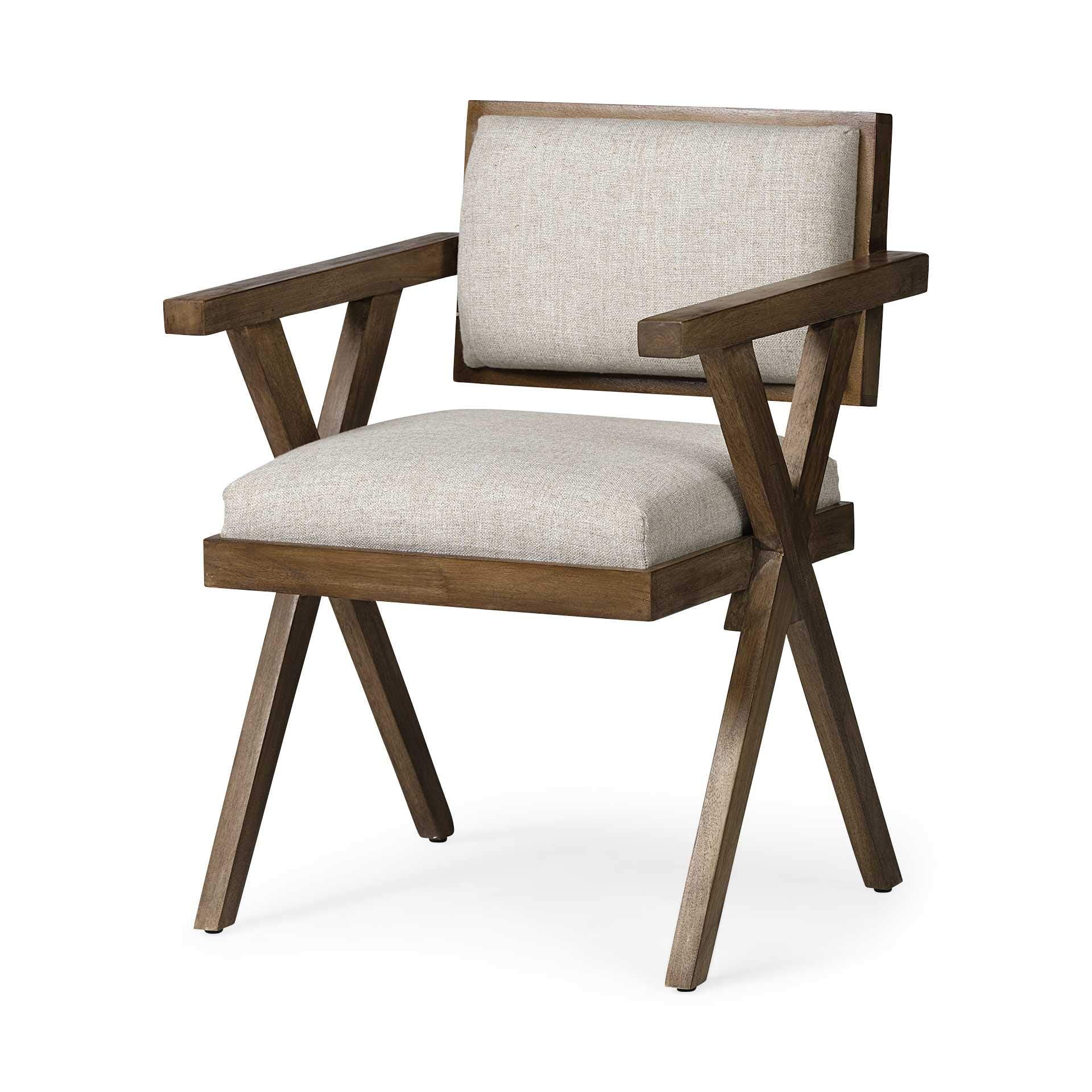 HomeRoots Cream Fabric Wrap with Medium Brown Wooden Frame Dining Chair
