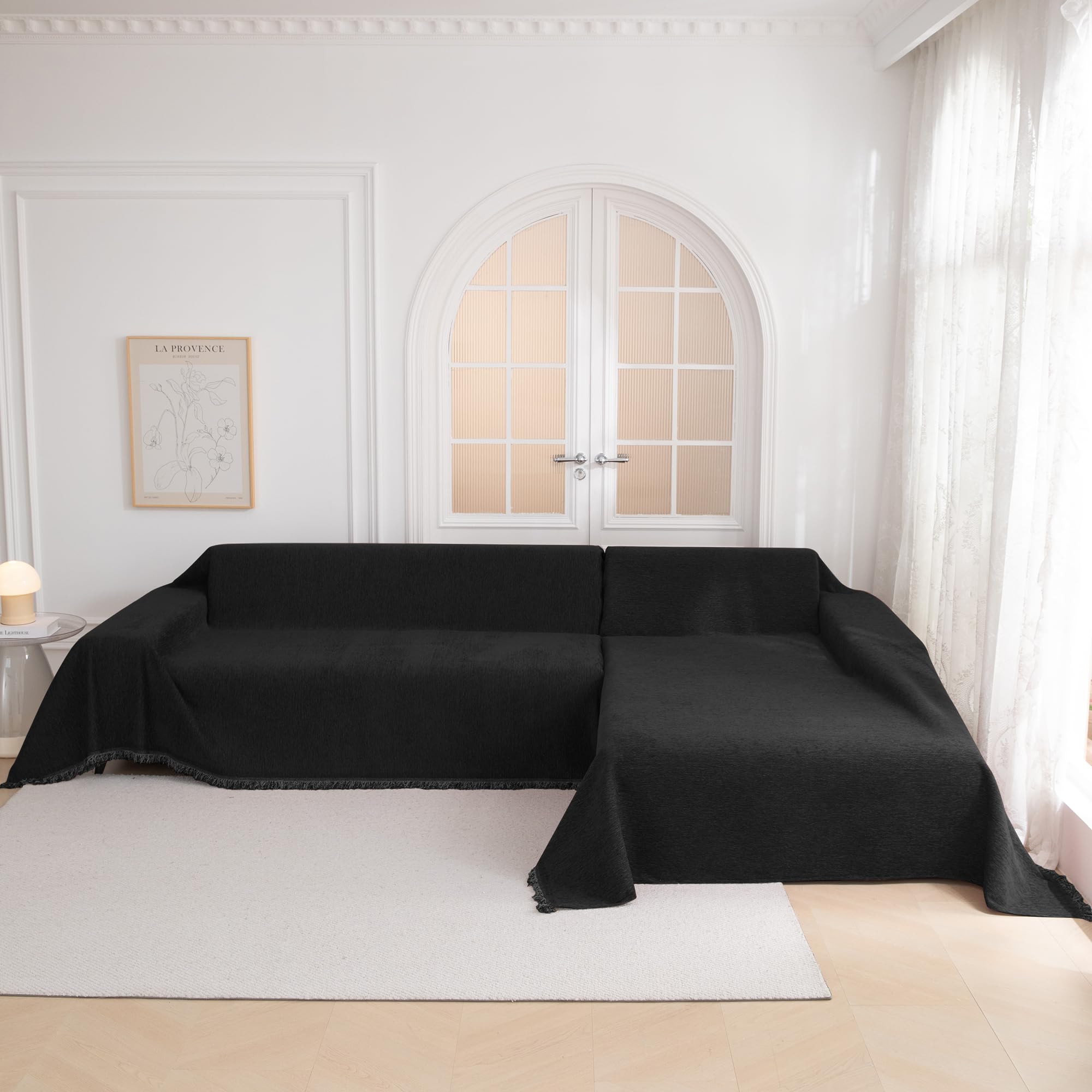 Mysky Home Black Couch Covers, Couch Cover 2 Cushion Sofa Pet Couch Covers For Sofa Sectional Couch Covers L Shape Throw Sofa Co