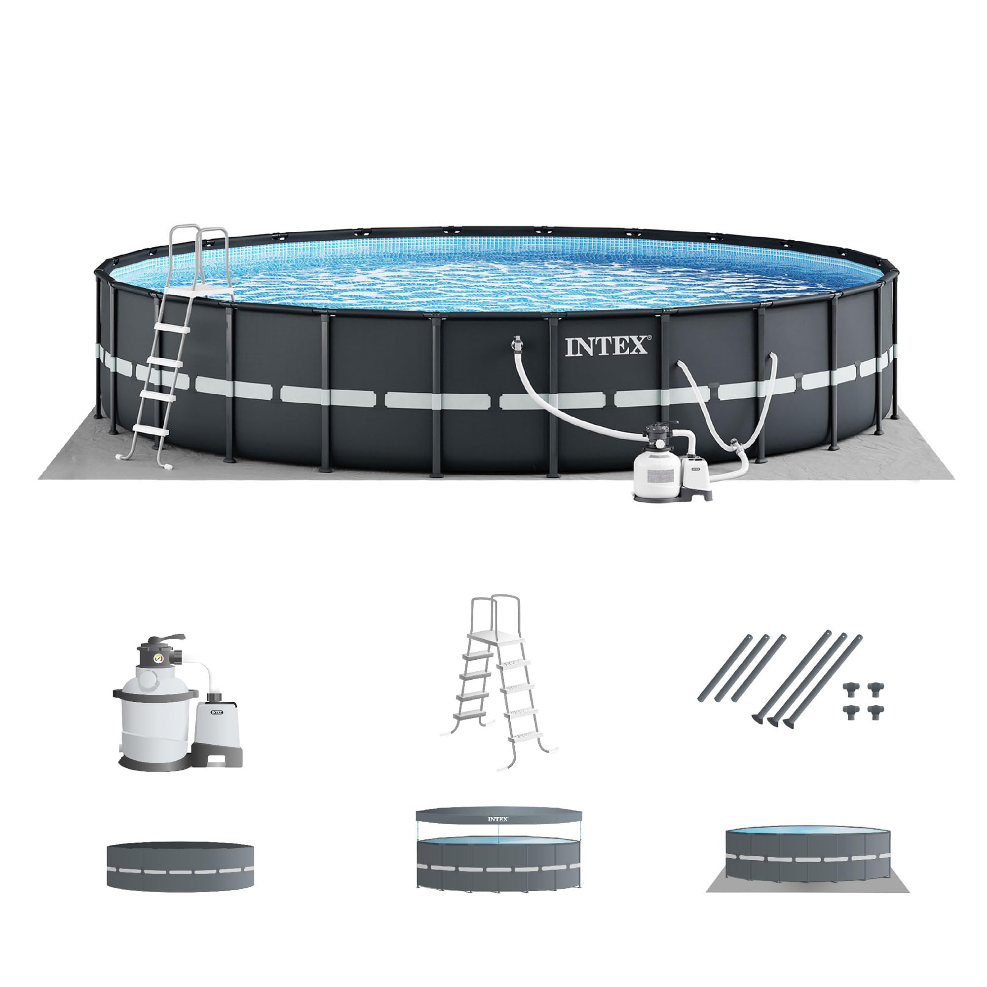 Intex Ultra Xtr Frame 14' X 42' Round Above Ground Outdoor Swimming Pool Set With Sand Filter Pump, Ground Cloth, Ladder, And P