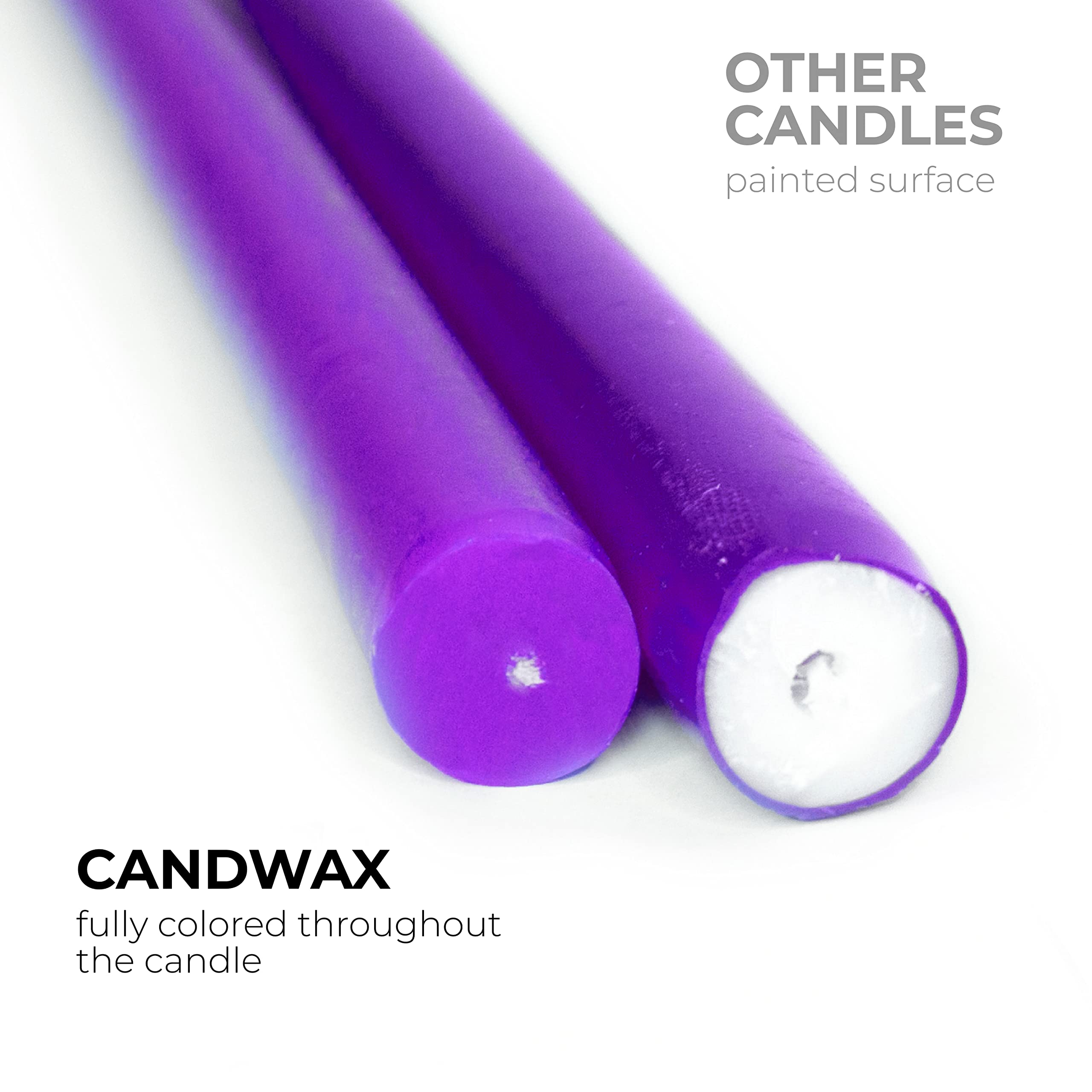 Candwax 12 Inch Taper Candles Set Of 12 - Dripless And Smokeless Candle Unscented - Slow Burning Candle Sticks - Purple Candles