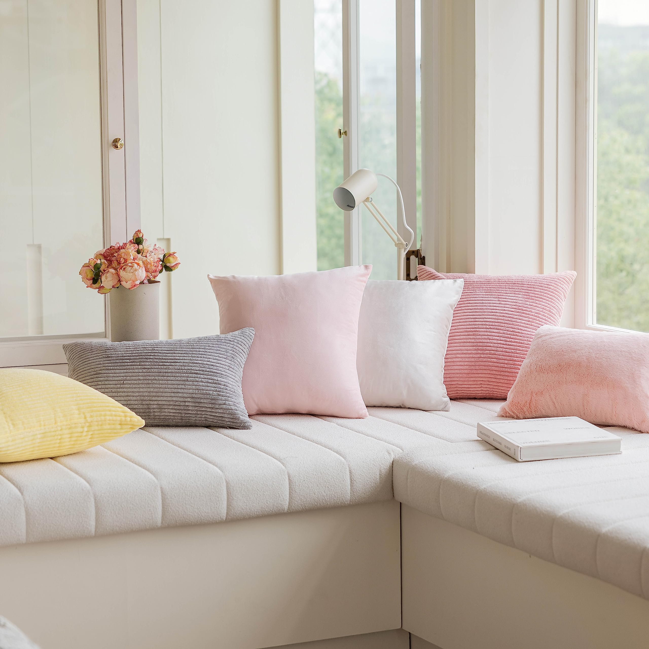 Home Brilliant Throw Pillow Covers Pink Couch Pillow Covers 18X18 Decoration Supersoft Striped Velvet Corduroy Decorative Pillow