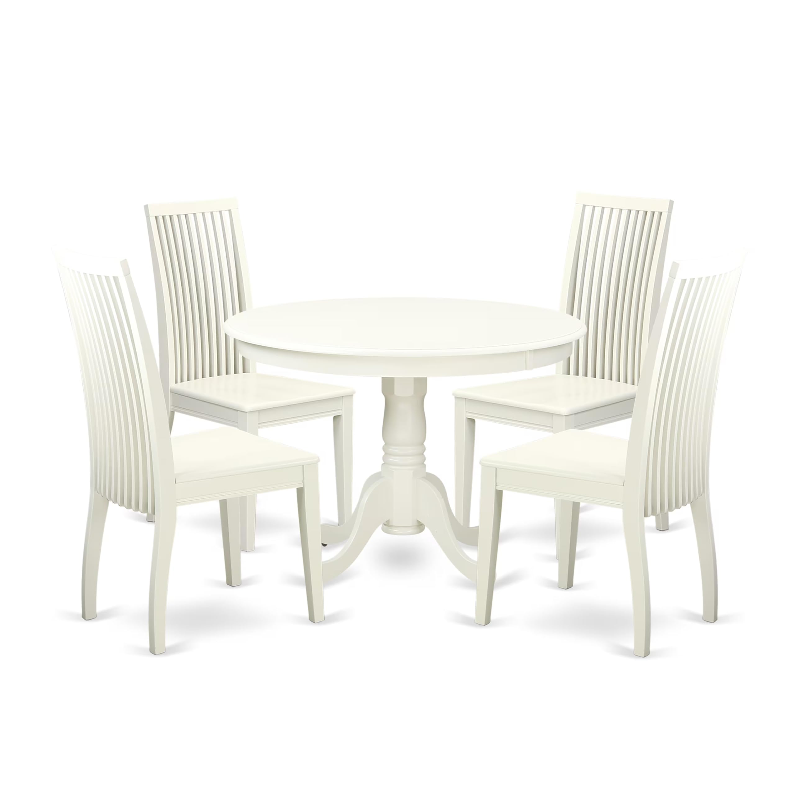East West Furniture Hlip5-Lwh-W 5 Piece Kitchen Table Set For 4 Includes A Round Dining Table With Pedestal And 4 Dining Room Chairs, 42X42 Inch, Linen White