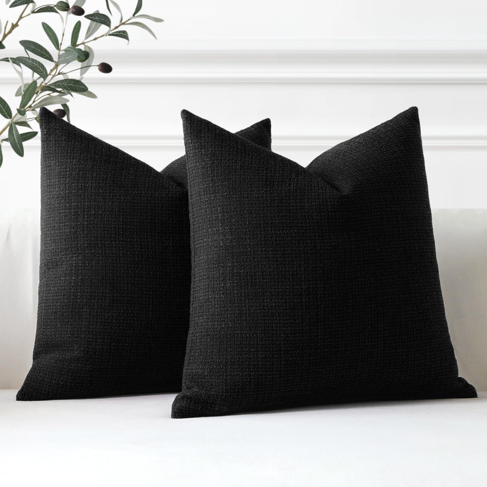Otostar Linen Throw Pillow Covers Set Of 2 Decorative Square Pillowcases Cushion Covers 16X16 Inch For Home Decor Sofa Bedroom Car 40 X 40 Cm Black