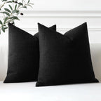 Otostar Linen Throw Pillow Covers Set Of 2 Decorative Square Pillowcases Cushion Covers 28X28 Inch For Home Decor Sofa Bedroom Car 70 X 70 Cm Black