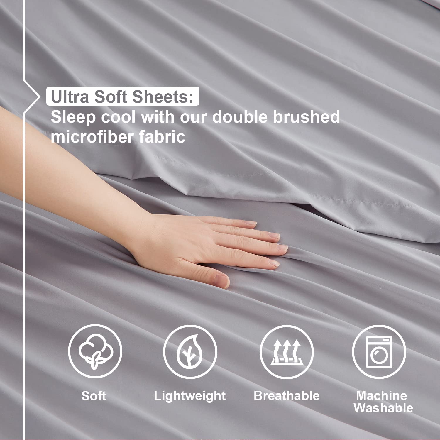 Extra Deep Pocket Fitted Sheet - Set Of 3 Extra Deep Pocket Bed Sheet Set - Deep Pocket Fitted Sheet - Super And Ultra Deep Fitted Sheet - Twin Size Deep Bed Sheet - 75 X 39 Inch - Light Gray Lavender