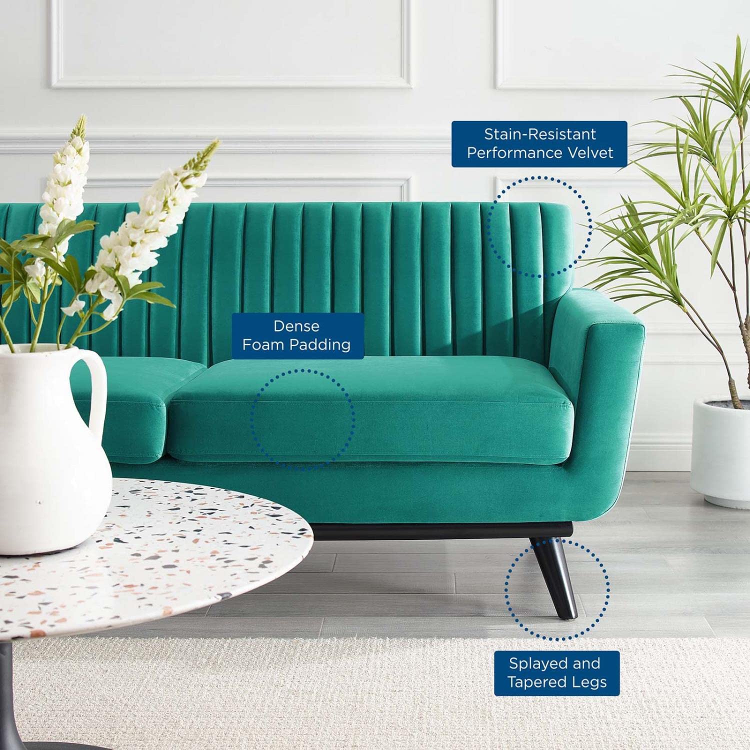 Modway Engage Channel Tufted Performance Velvet Loveseat in Teal