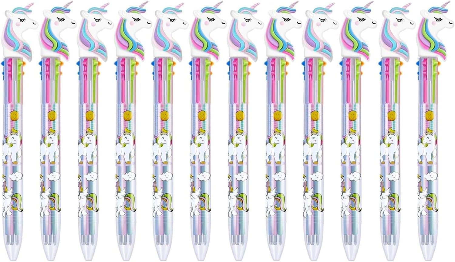 Tbestmax 24 Multicolor Ballpoint Pen Retractable Gel Pen Unicorn Shuttle Pens 0.5mm Liquid Ink Pens Set Pen Supplies Office Gift