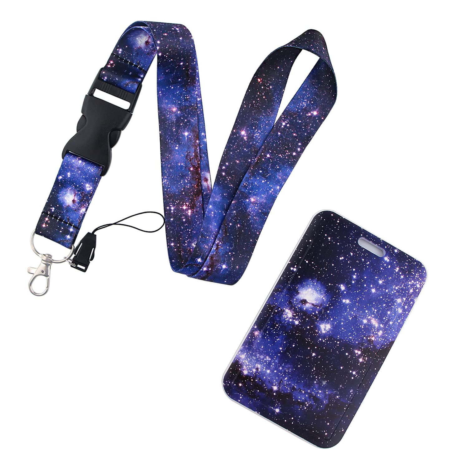 Dmlsky Galaxy Lanyard With Id Badge Holder For Women Teen Girls, Charm Hard Shell Card Case Name Badge Fabric Neck Detachable La