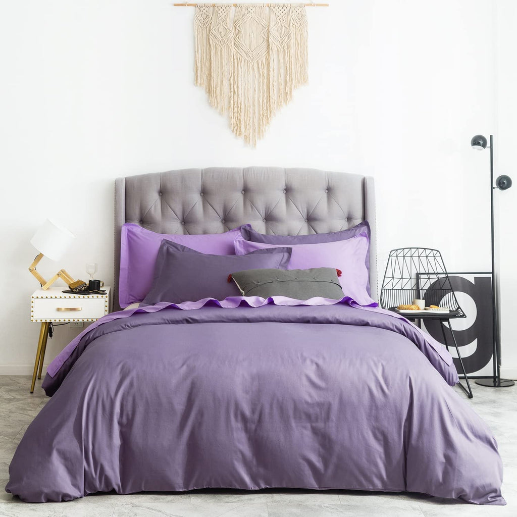 Susybao Single Duvet Cover Twin 100% Cotton Solid Color Purple Duvet Cover Set 1 Romantic Lavender Duvet Cover With Zipper Closu
