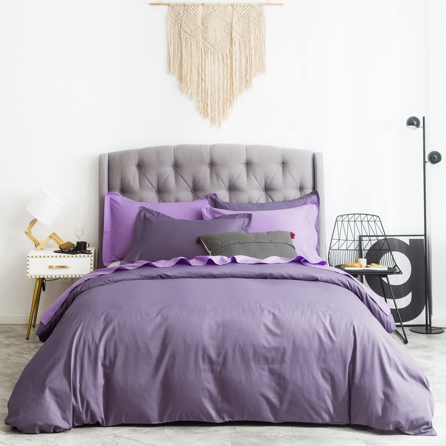 Susybao Lilac Duvet Cover King 100% Cotton Lavender Duvet Cover 3 Pieces Set 1 French Country Purple Duvet Cover With Zipper Tie