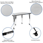 Flash Furniture Mobile 47.5" Half Circle Wave Collaborative Grey Thermal Laminate Activity Table - Standard Height Adjustable Legs