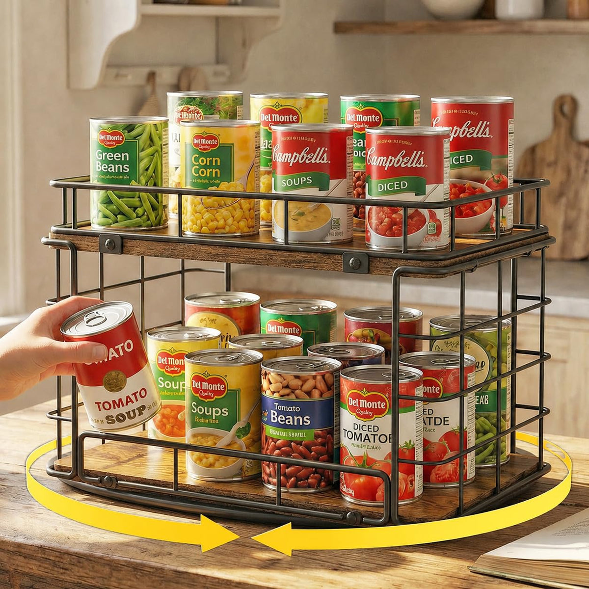 360 Rotating Lazy Susan Can Organizer for Pantry, Holds 26 Cans, Black