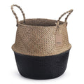 DOKOT Seagrass Belly Basket with Handles Natural Woven Planter Baskets for Indoor Plants Storage Laundry (Black 8 inch D x 9 inc