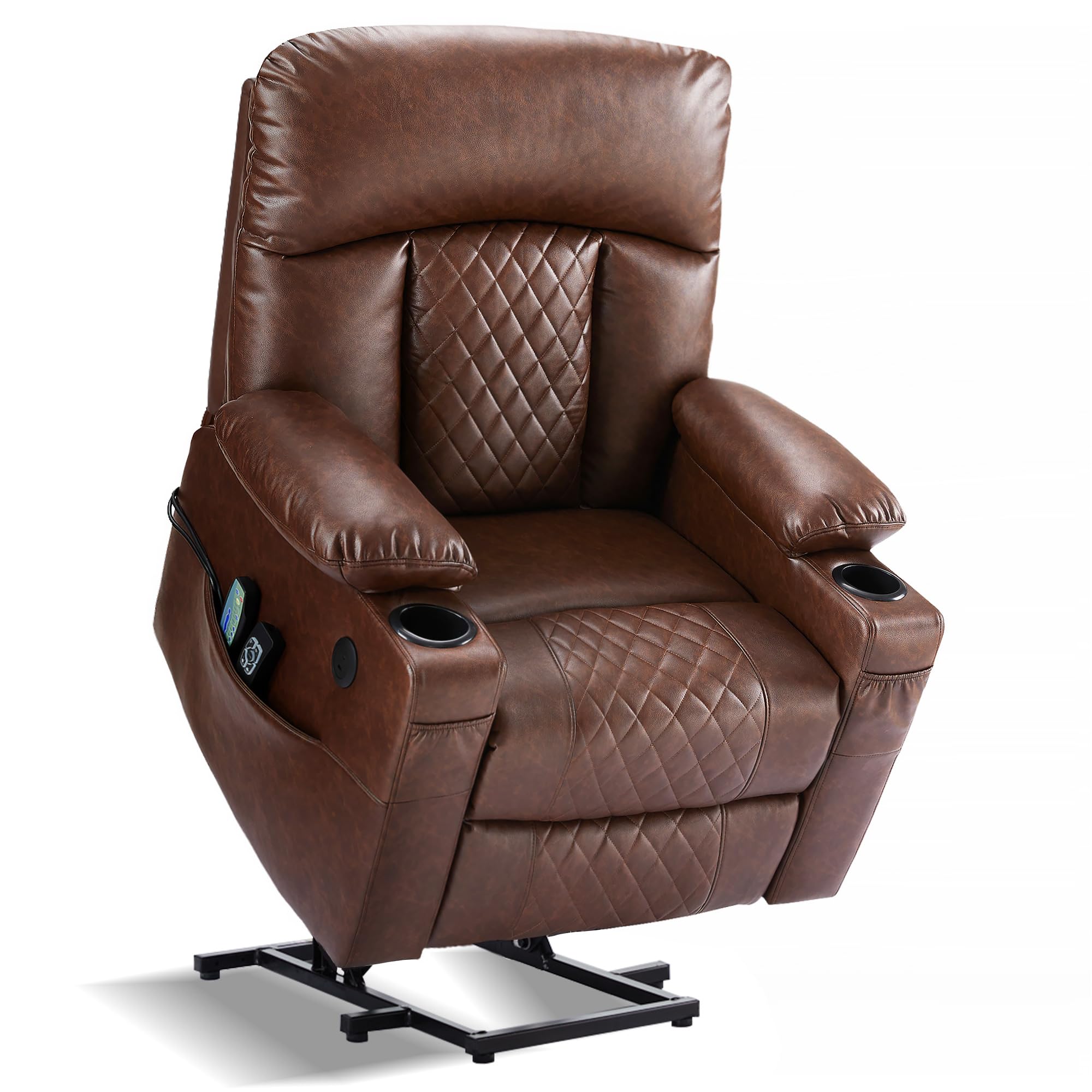 Eiayeebil Dual Motor Power Lift Recliner Chairs With Heat And Massage For Elderly, Leather Electric Recliners With Footrest, Inf