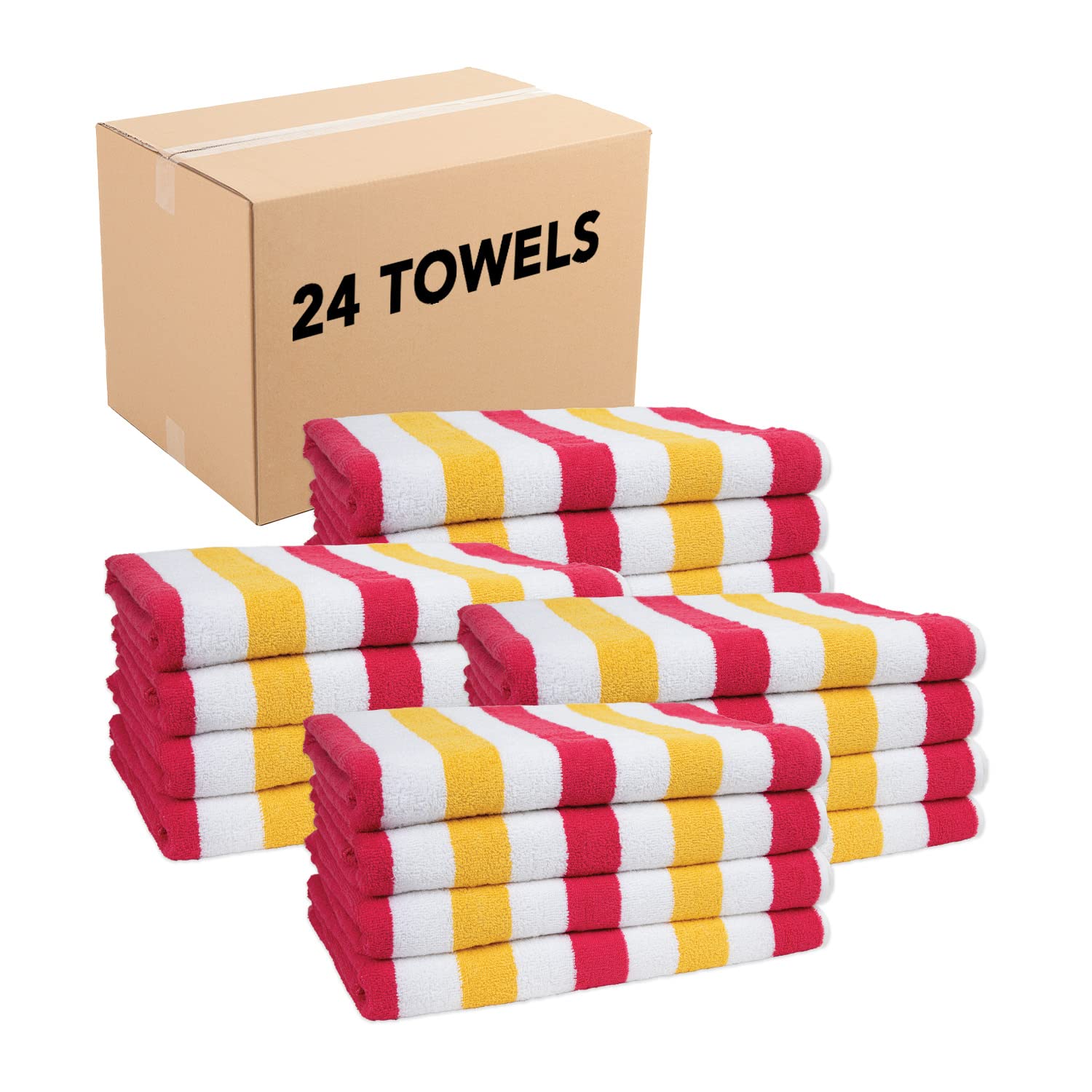 Arkwright Cabo Cabana Stripe Beach Towel Bulk - Case of 24 - Large Soft Quick Dry Cotton Terry Towels for Pool, Swim, and Hot Tu