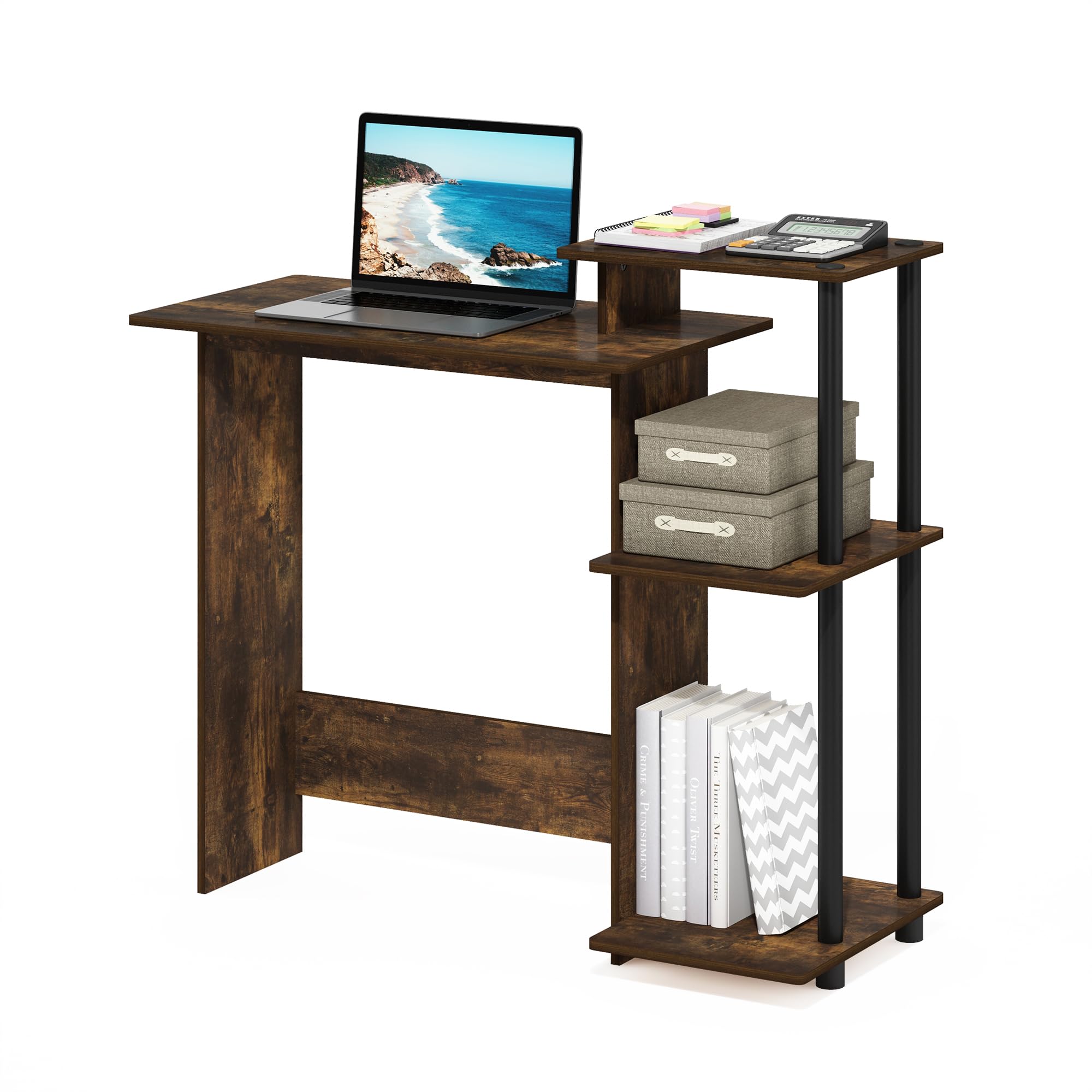 Furinno Efficient Home Laptop Notebook Computer Desk, Amber Pine/Black