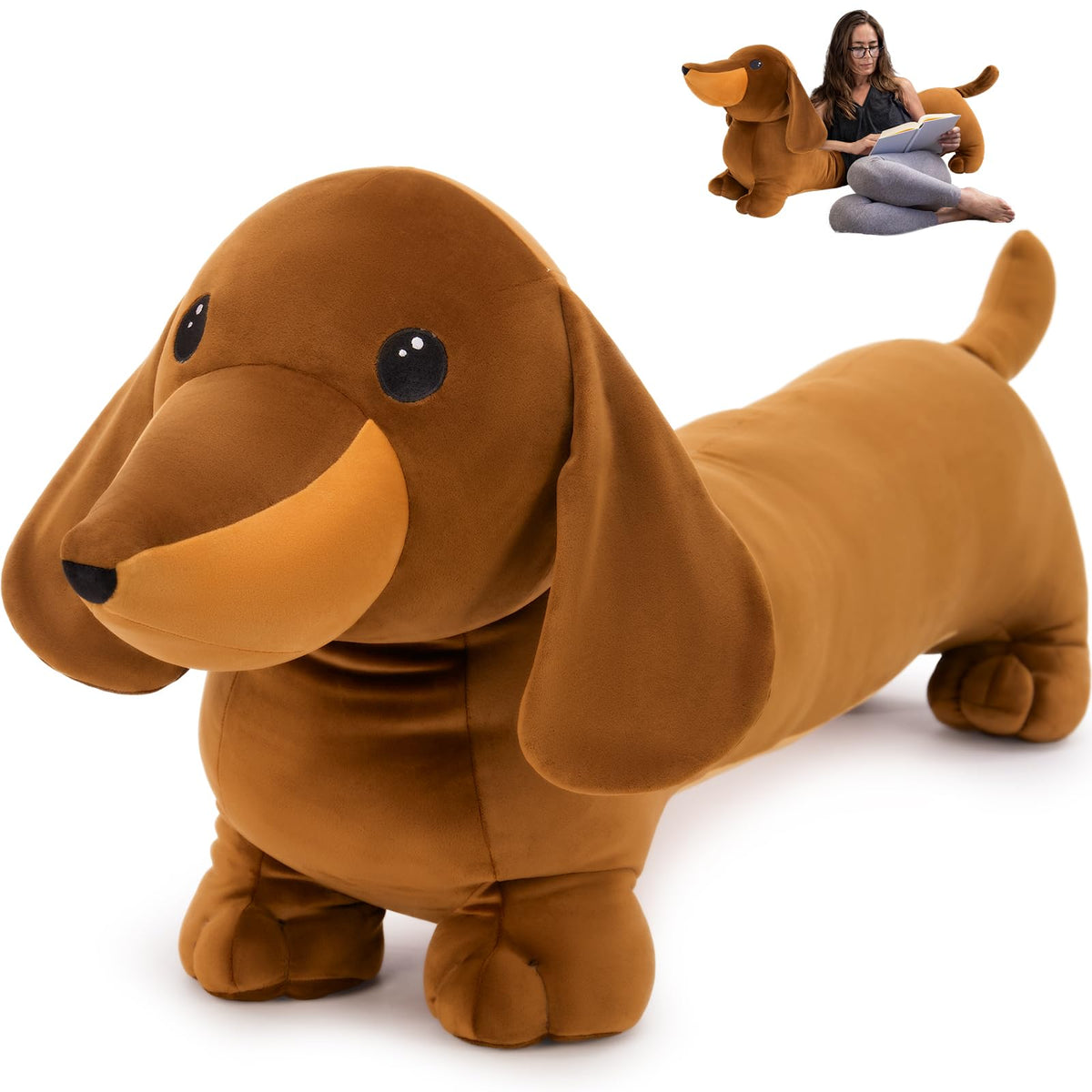 Morismos Dachshund Dog Stuffed Animal Plush 4Ft, 43' Long Weiner Dog Body Pillow For Kids Adults, Usa Designed Realistic Plush