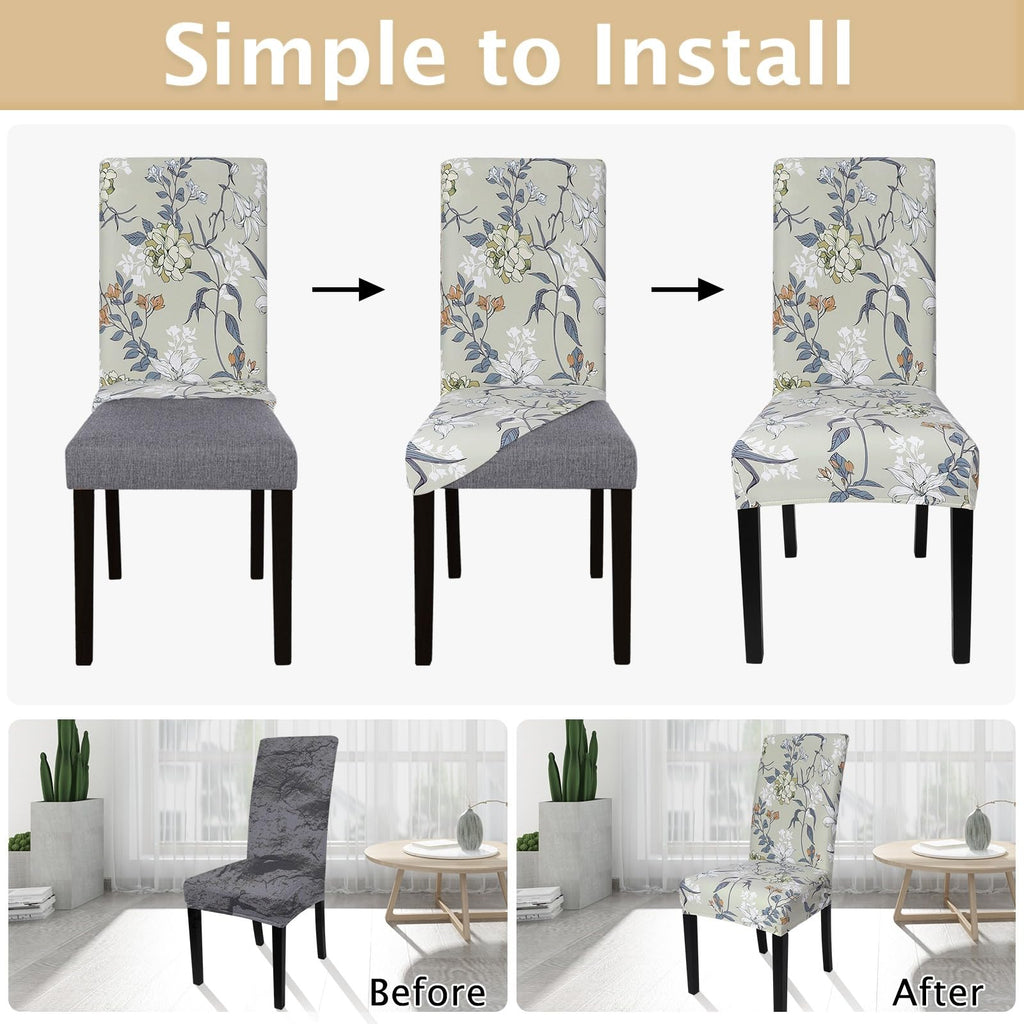 Searchi Printed Dining Room Chair Covers Set Of 6, Stretch Kitchen Chair Covers Washable Parsons Chair Slipcover Removable Dining Chair Protectors For Hotel,Ceremony(Floral Pattern4)