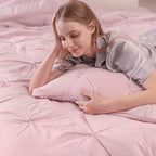 Downcool Twin Comforter Set - 2-Piece Cute Pinch Pleat Bed Set, All Season Soft Fluffy Pintuck Bedding Comforter Sets, Lightweig