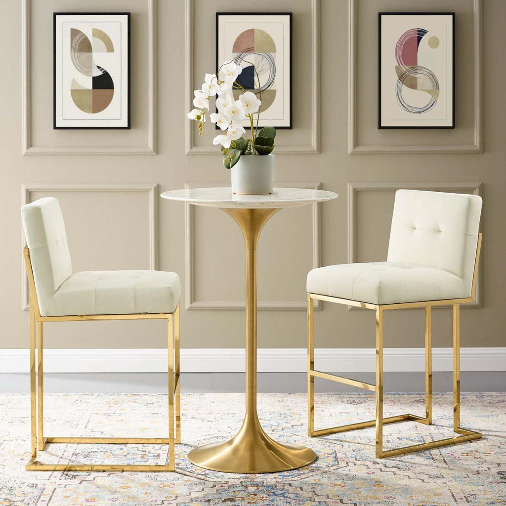 Modway Privy Gold Stainless Steel Performance Velvet Bar Stool Set Of 2 In Gold Ivory