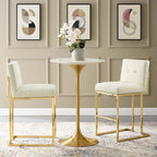 Modway Privy Gold Stainless Steel Performance Velvet Bar Stool Set Of 2 In Gold Ivory