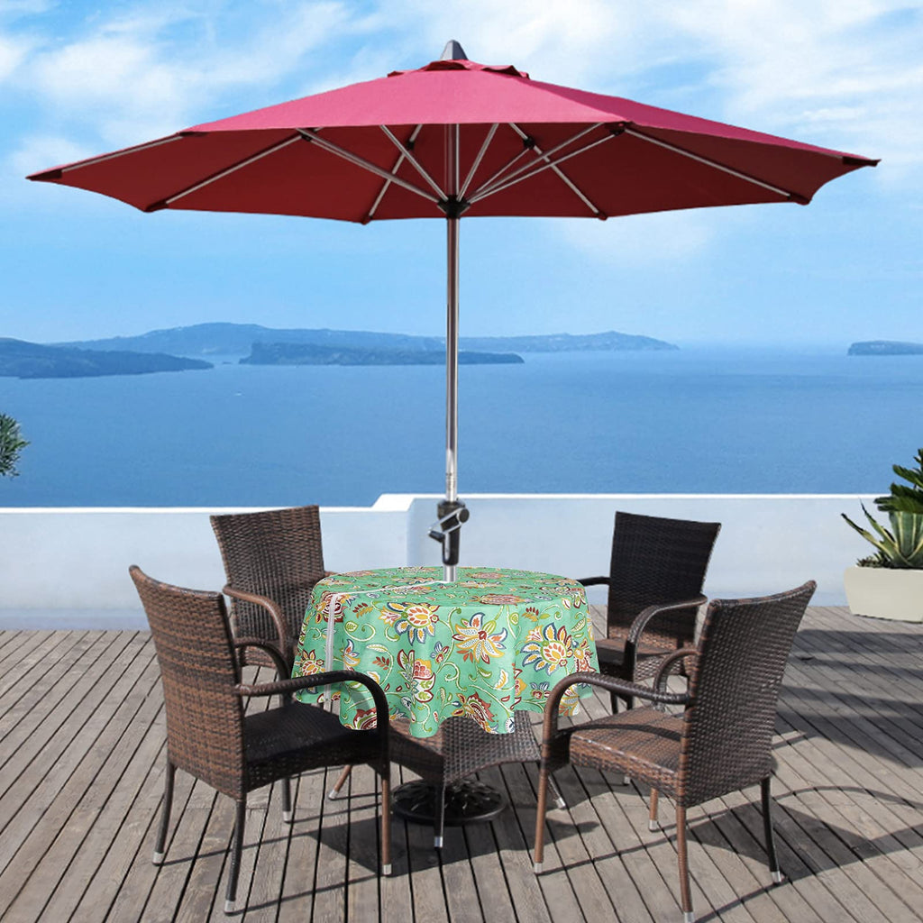 Umineux Outdoor Tablecloth With Umbrella Hole And Zipper, Spring/Summer Waterproof Table Cover For Picnic/Bbq/Garden(60' Round,Green Flower)