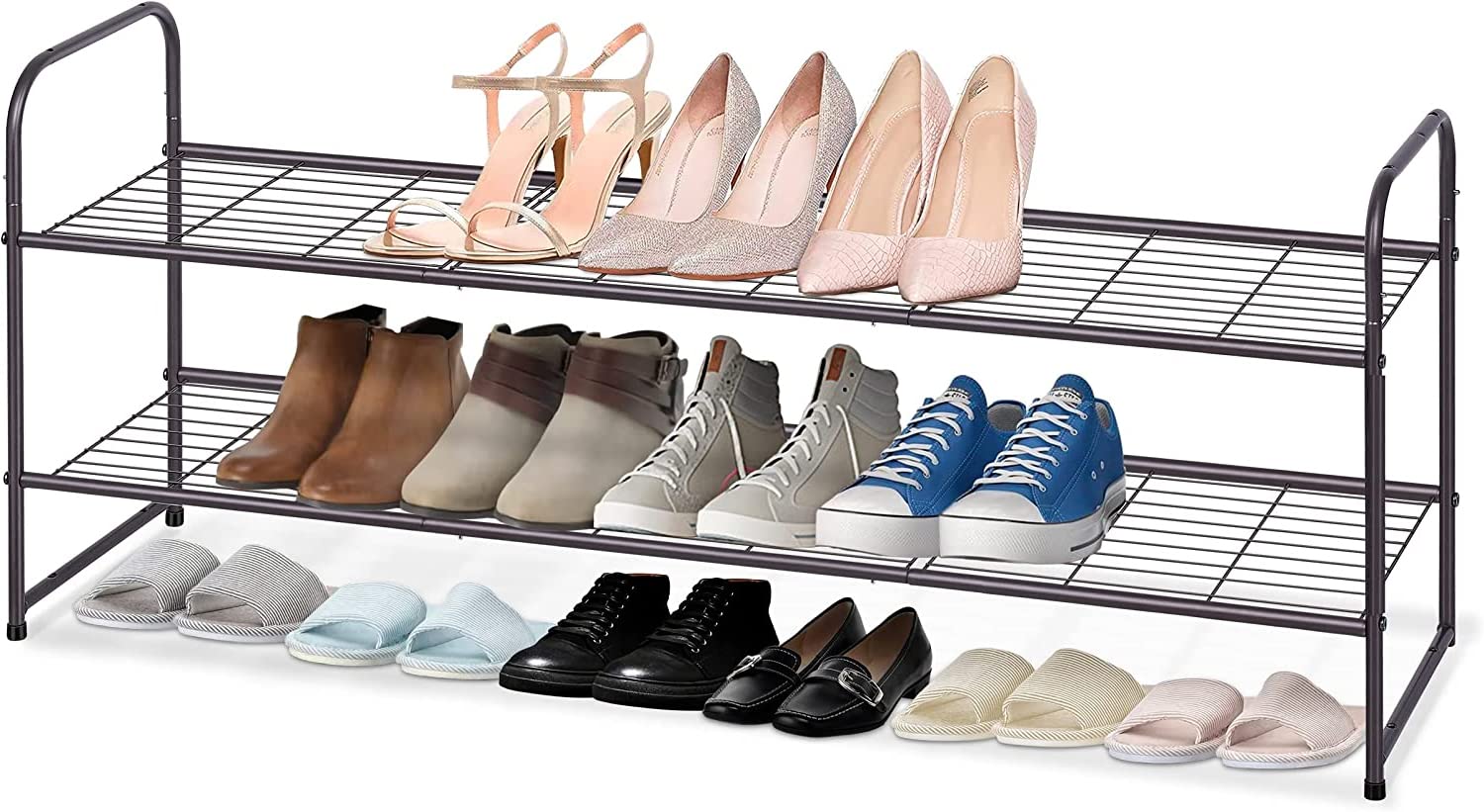 KEETDY 2-Tier Long Shoe Rack for Closet Entryway Shoe Organizer for 18 Pairs Sneakers, Metal Stackable Shoe Storage Shelf with W