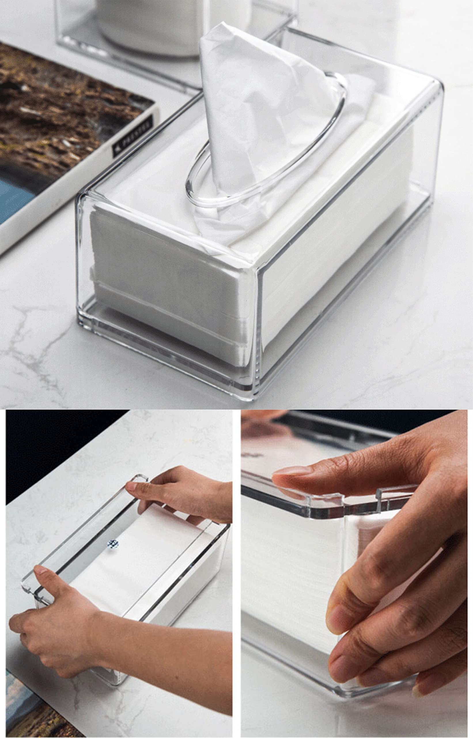 Cq Acrylic Tissue Box Holder With Cover Rectangular,Facial Tissue Dispenser Box Case For Countertop,Clear Plastic Dryer Sheet Co