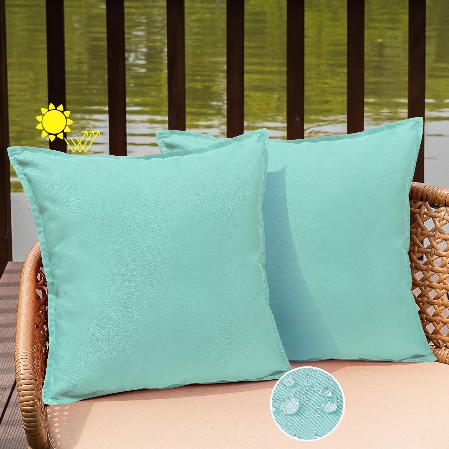 Wokani Outdoor Waterproof Pillow Covers 16X16 Set Of 2 Sunbrella Decorative Square Solid Couch Pillow Covers With Wide Edge For