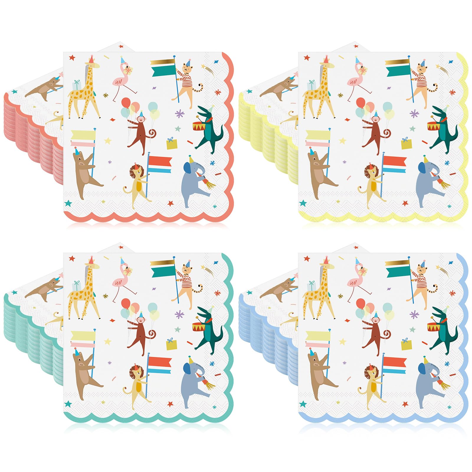 Maxdot 100 Pcs Large Animal Parade Theme Napkins 6.5 Inches Disposable Paper Napkins with Cute Jungle Safari Animal Design for Z