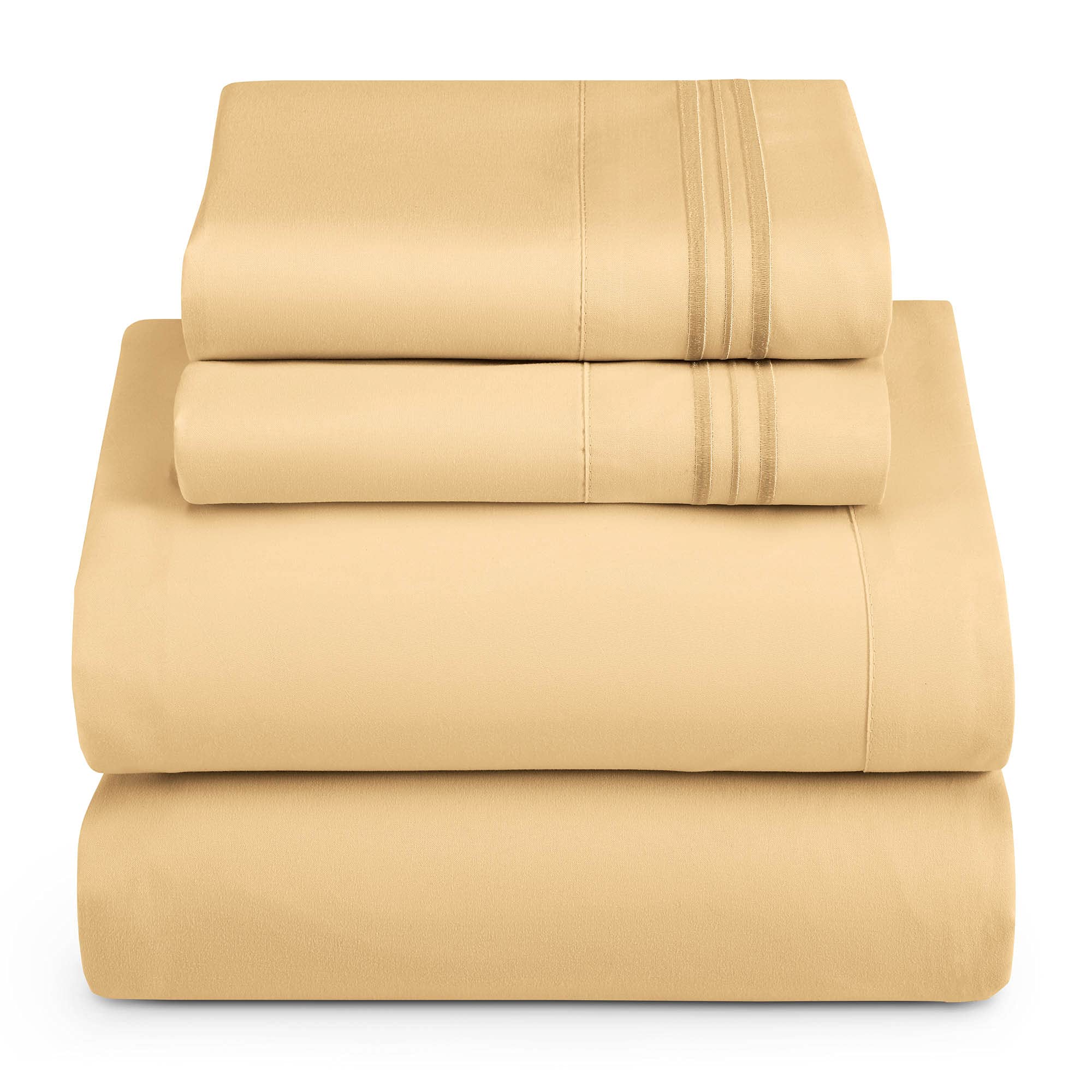 Hearth & Harbor Queen Size Sheets - 4 Piece Bed Sheet Set, Hotel Luxury Double Brushed Bed Sheets - Extra Soft Bedding Sheets & Pillowcases, Queen, Camel Gold