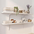 Wooden Wall Floating Shelf with Heavy Support Brackets | Compact Storage Rack for Home & Office (White, Set of 2) (36 X 7)