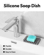 Jomeech Bathroom Soap Dish, Silicone Soap Holder For Bar Soap, Pack Of 2 (Light Gray)