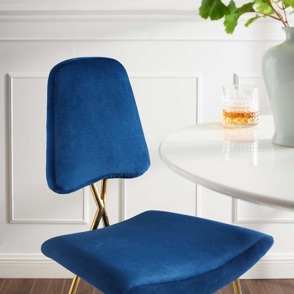 Modway Ponder Bar Stool Performance Velvet Set of 2 in Navy