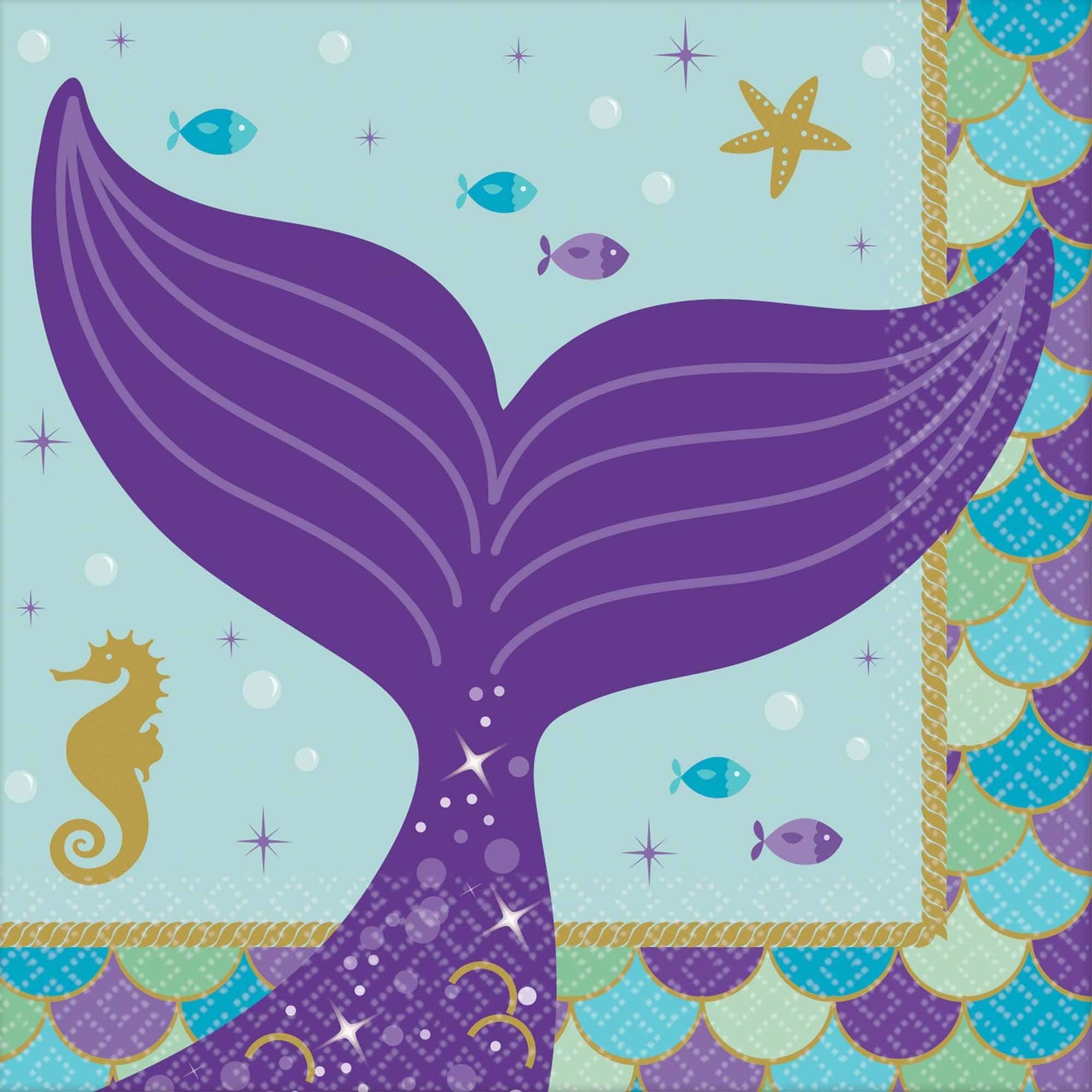 Amscan 501975 Beverage Napkins | Mermaid Wishes Collection | 6.5 x 6.5 | 16 pcs | Birthday