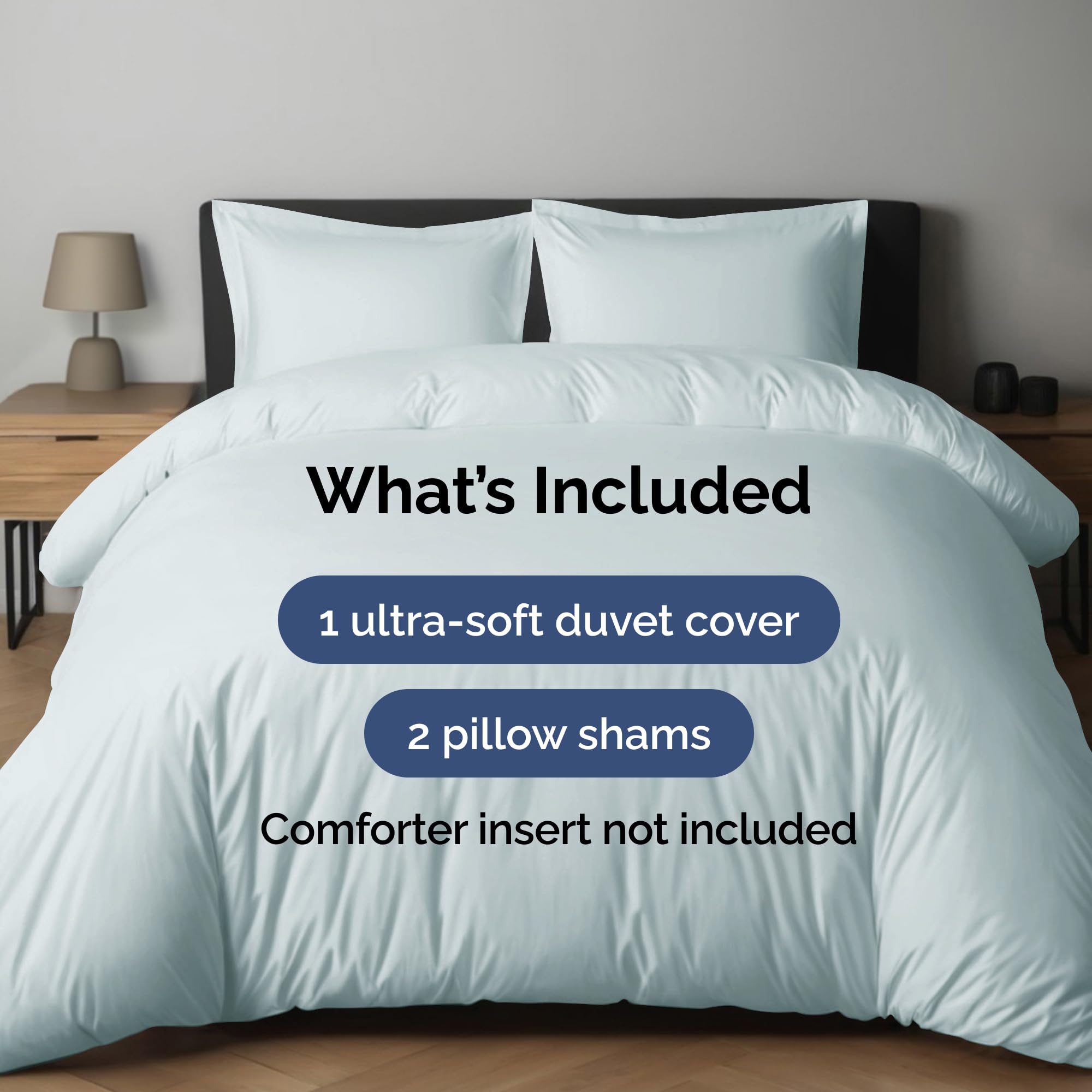 Duvet Cover Full Size Set - Extra Soft Full Size Duvet Cover - 80' X 90' Full Duvet Cover W/ 2 Pillow Shams - Hotel Luxury, Easy Care & Fade Free - Comforter Cover W/ Zipper Closures & Ties (Ice Blue)