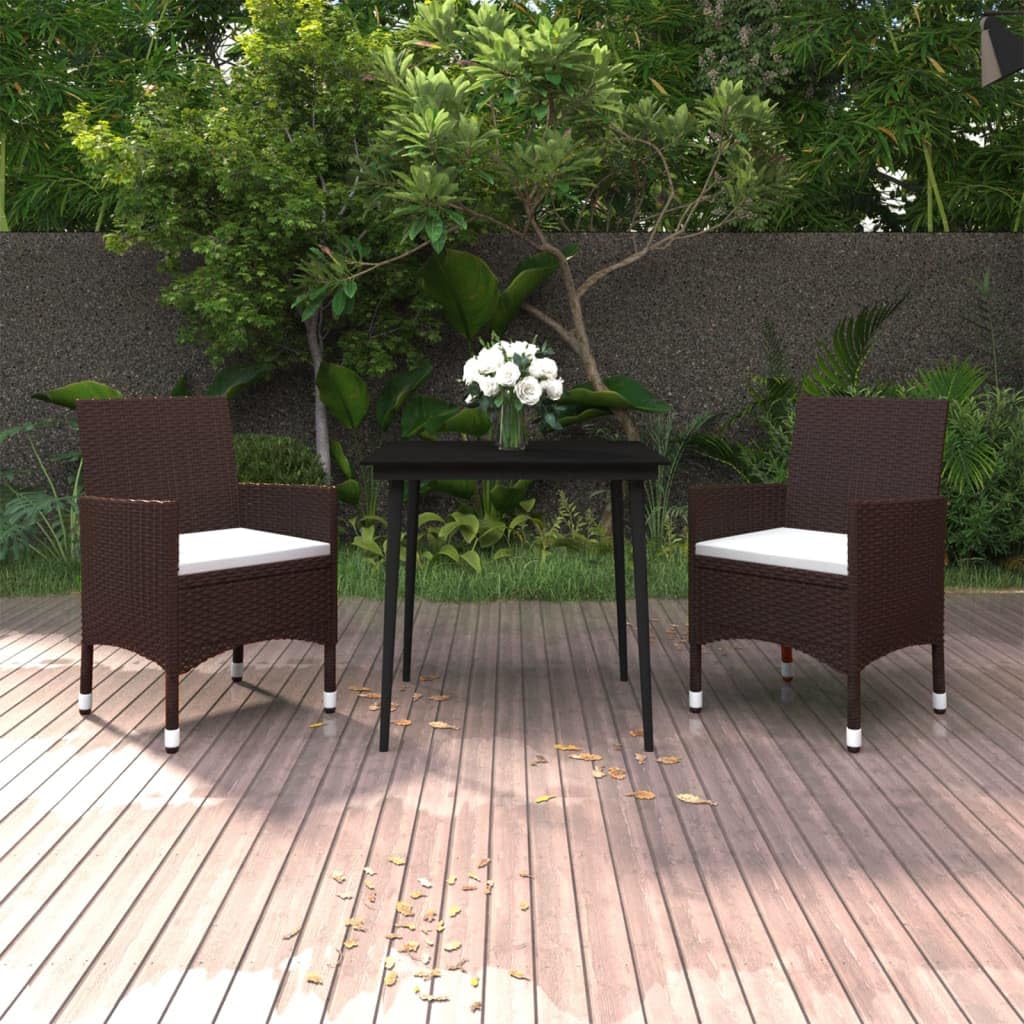 vidaXL Durable Outdoor Patio Dining Set - 5 Piece Weather-Resistant PE Rattan Chair and Glass Table Set - Brown and Cream White with Black Table