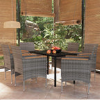 vidaXL 7-Piece Patio Dining Set - Gray/Black - PE Rattan, Powder-Coated Steel, Acacia Wood, Glass Tabletop - Outdoor/Garden/Deck Seating