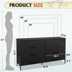 Wlive Wide Fabric Dresser, 6 Drawer Dresser Tv Stand For 68' Tv, Dressers Bedroom Furniture Large Storage Tower Unit With Fabric Bins, White Dresser For Bedroom, Closet, Hallway, Black