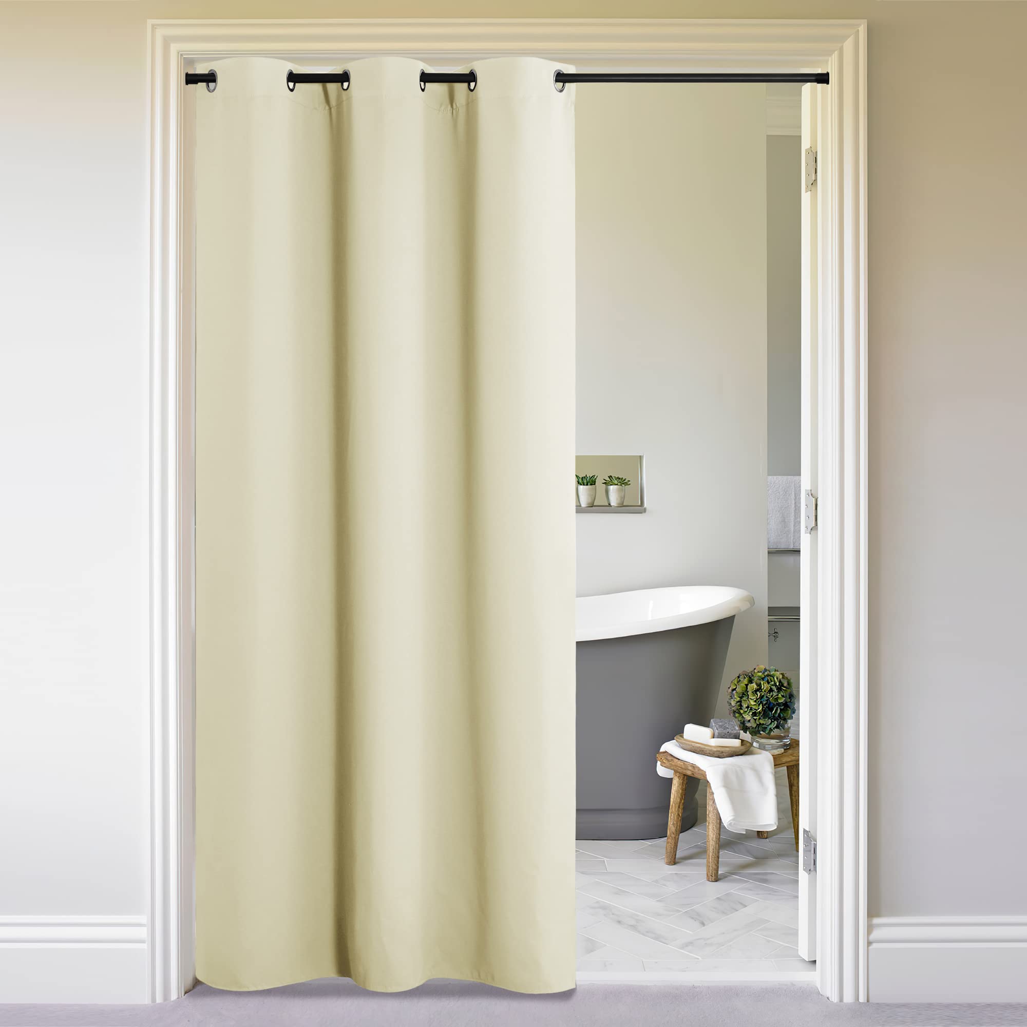 Nicetown Door Curtain For Doorway Privacy, Beige Curtains 144 Inch Length, Room Divider Curtain Cover, Blackout Temporary Insula