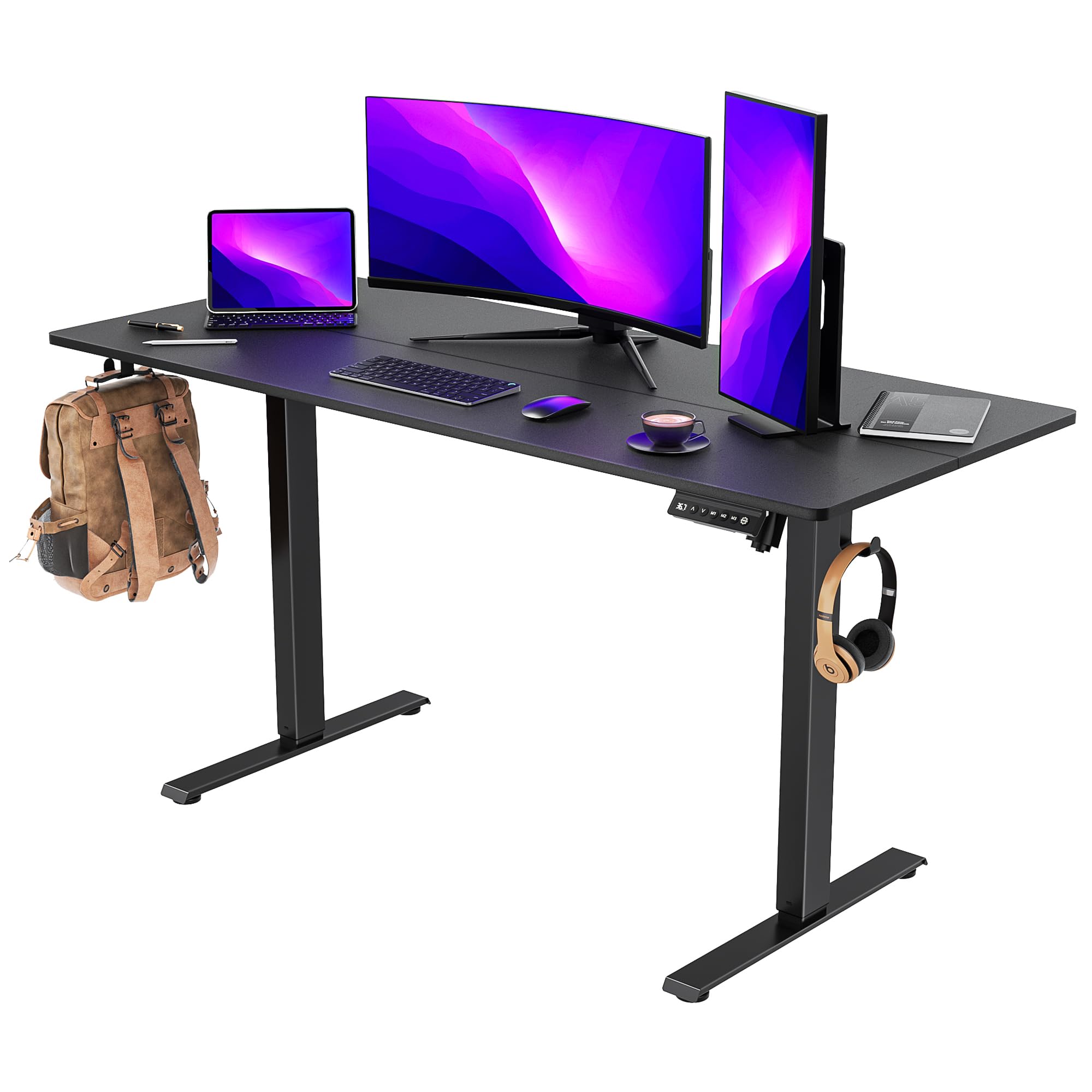 VVENACE 55 x 24 Electric Standing Desk Adjustable Height 4 Memory Preset, 4 Wheels, 2 Headphone Hook, Home Office Desk, Stand Up