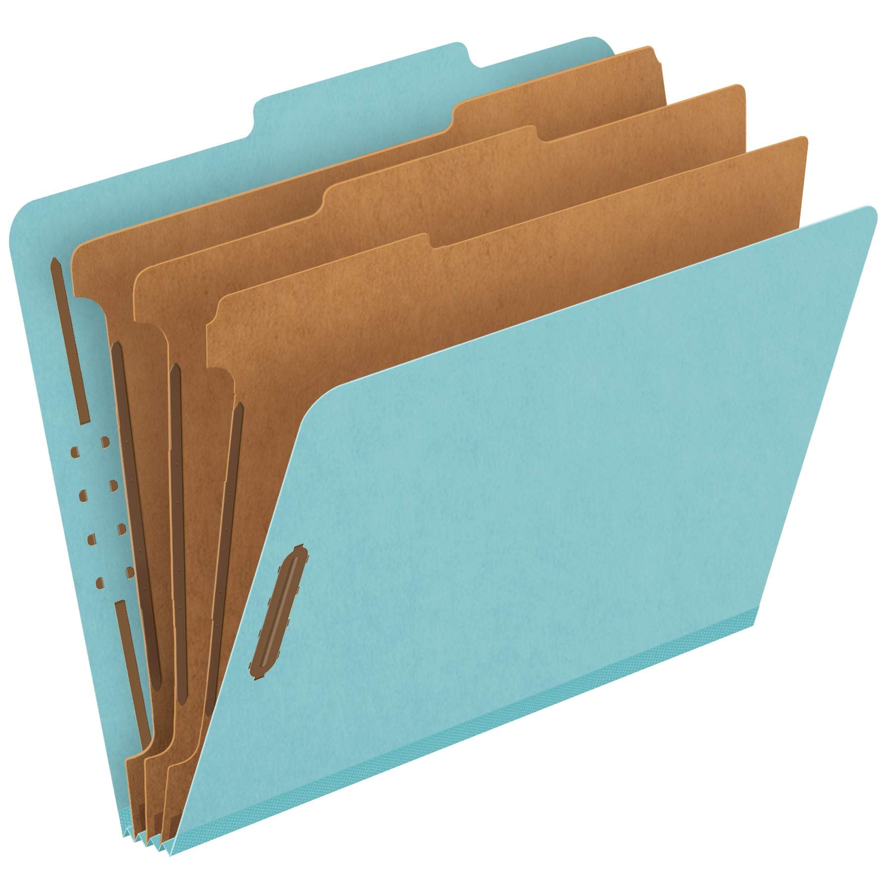 Pendaflex Pressboard Classification File Folders, 3 Dividers, 2' Embedded Fasteners, 2/5 Tab Cut, Letter Size, Light Blue, Box