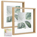 MUYE 12x12 Floating Frame Set of 2,Double Glass Rustic Square Photo Frame,Display Any Size Photo up to 12x12,Wall Mount or Table